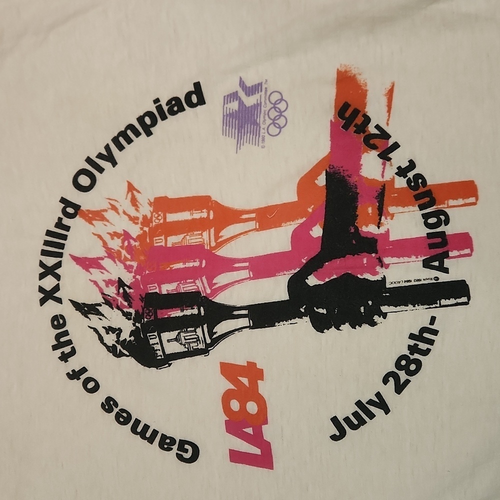 1984 Los Angeles Summer Olympics Vintage Single Stitch Ringer Tshirt - Picture 3 of 6